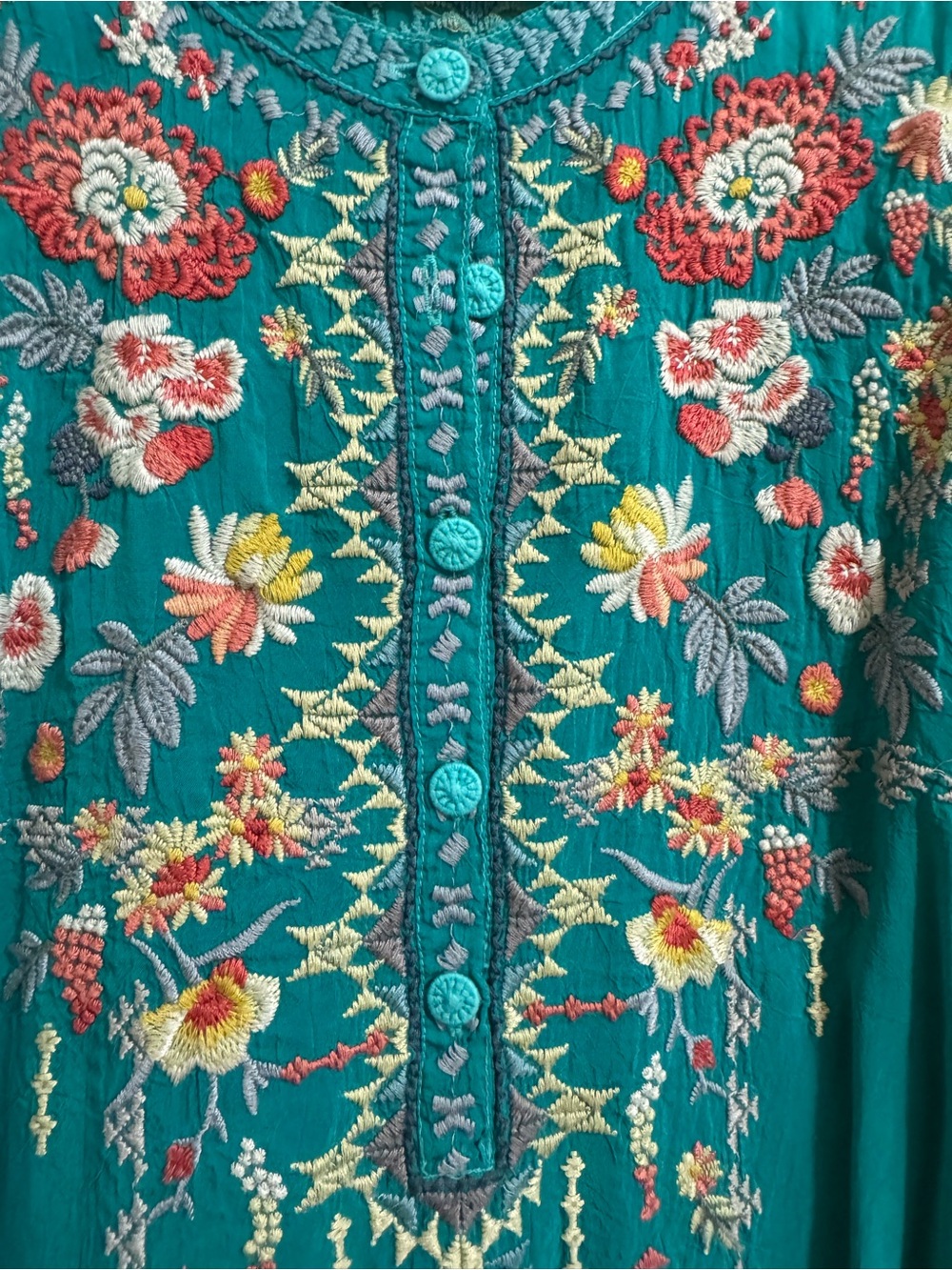 Johnny Was Teal Embroidered Floral Tunic - Picture 2 of 5